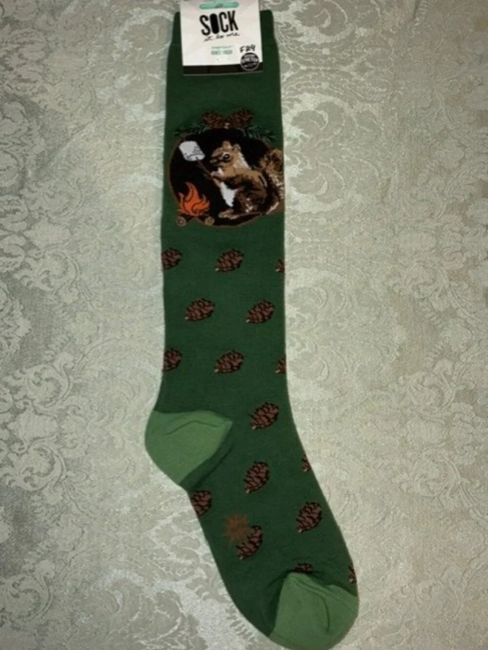 NWT Sock It To Me Stretch-It Knee High Socks S'more Squirrel Pine Cone Wide Calf